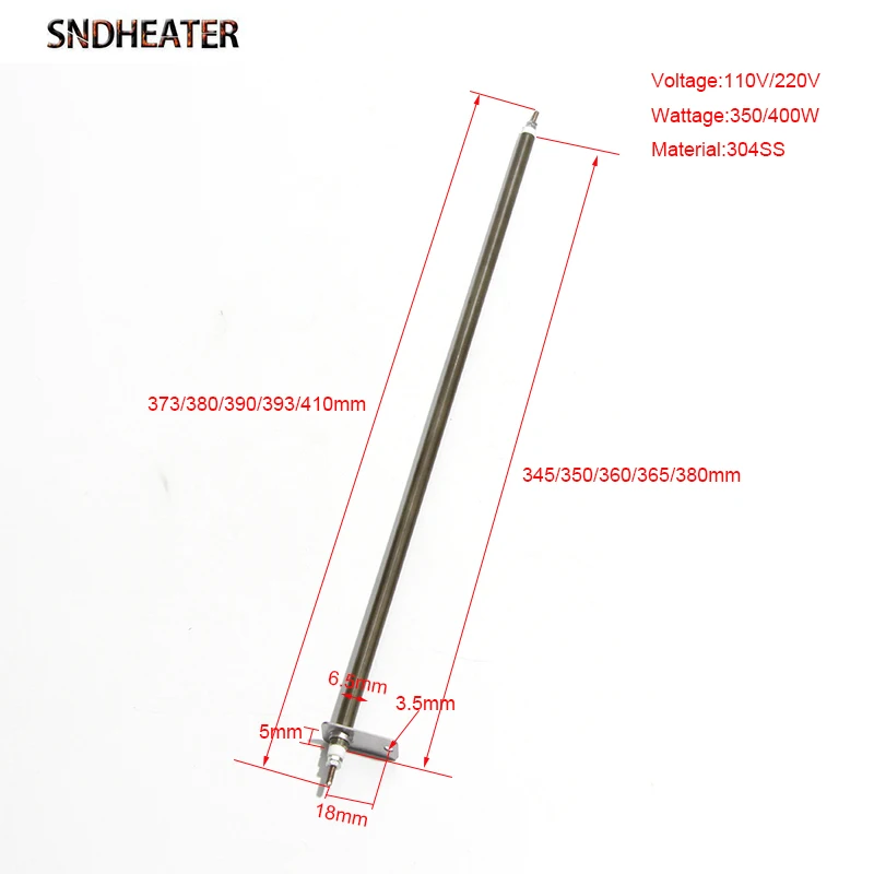 SNDHEATER Hot Air Heating Resistance for Repair 304SS Heater Tube 6.5mm*373/380/390/393/410mm 220V 110V 350W/400W 2pcs/lot