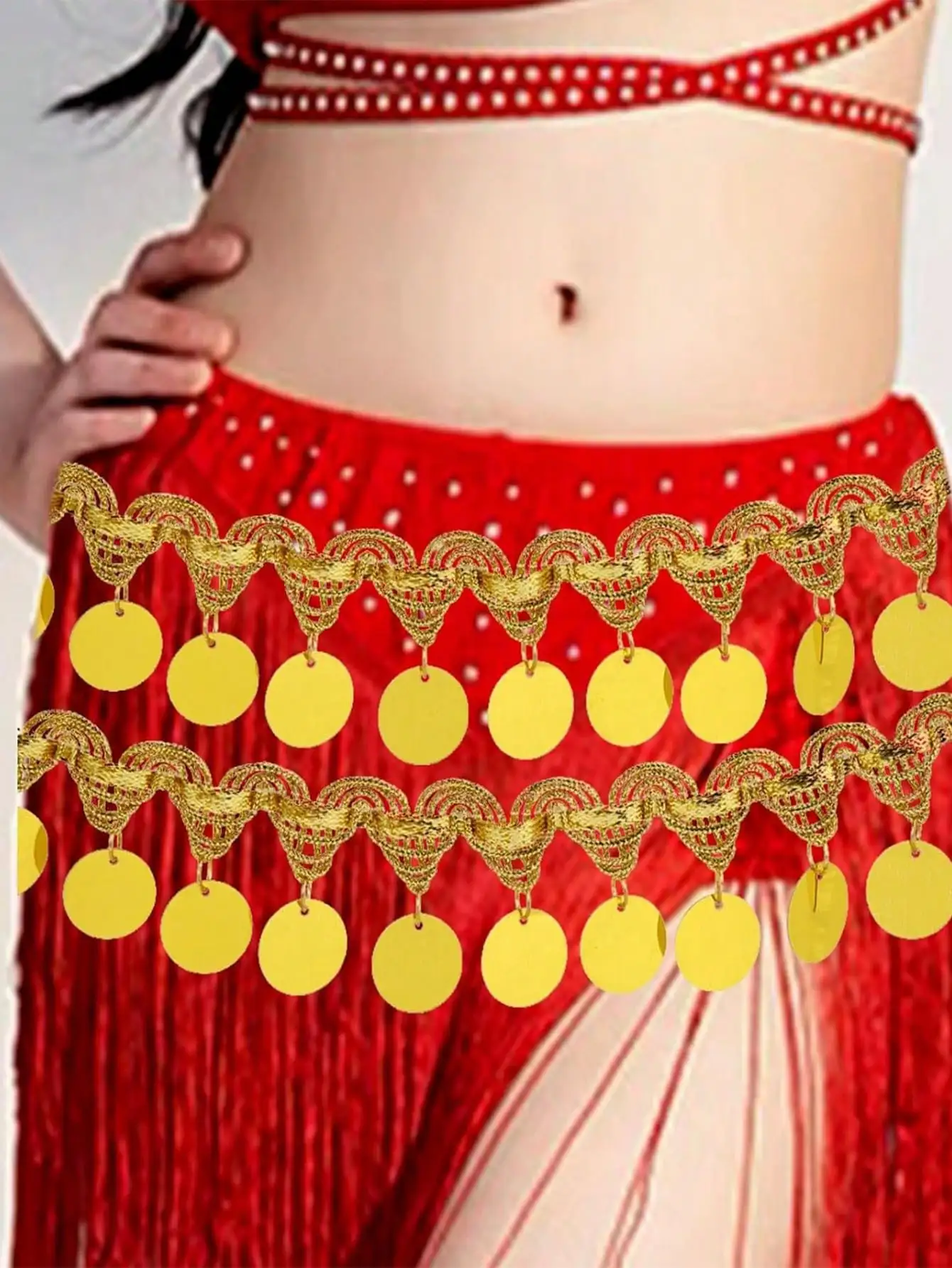 Belly dance hip scarf belt 10 yards belly dance tassels, round coin rope hip scarf for ethnic dance accessories