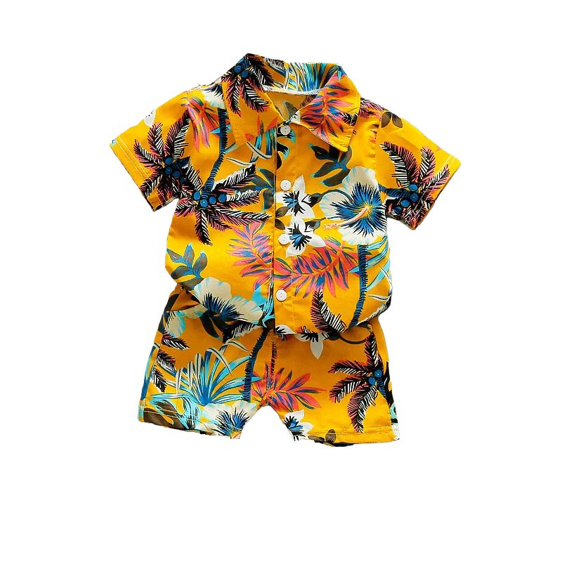 1-6 Year Baby Boys Floral Printed Clothes Set Summer Girl Short Sleeve Children\'s Shirt Top+Pants 2Pcs Kids Holiday Beach Outfit