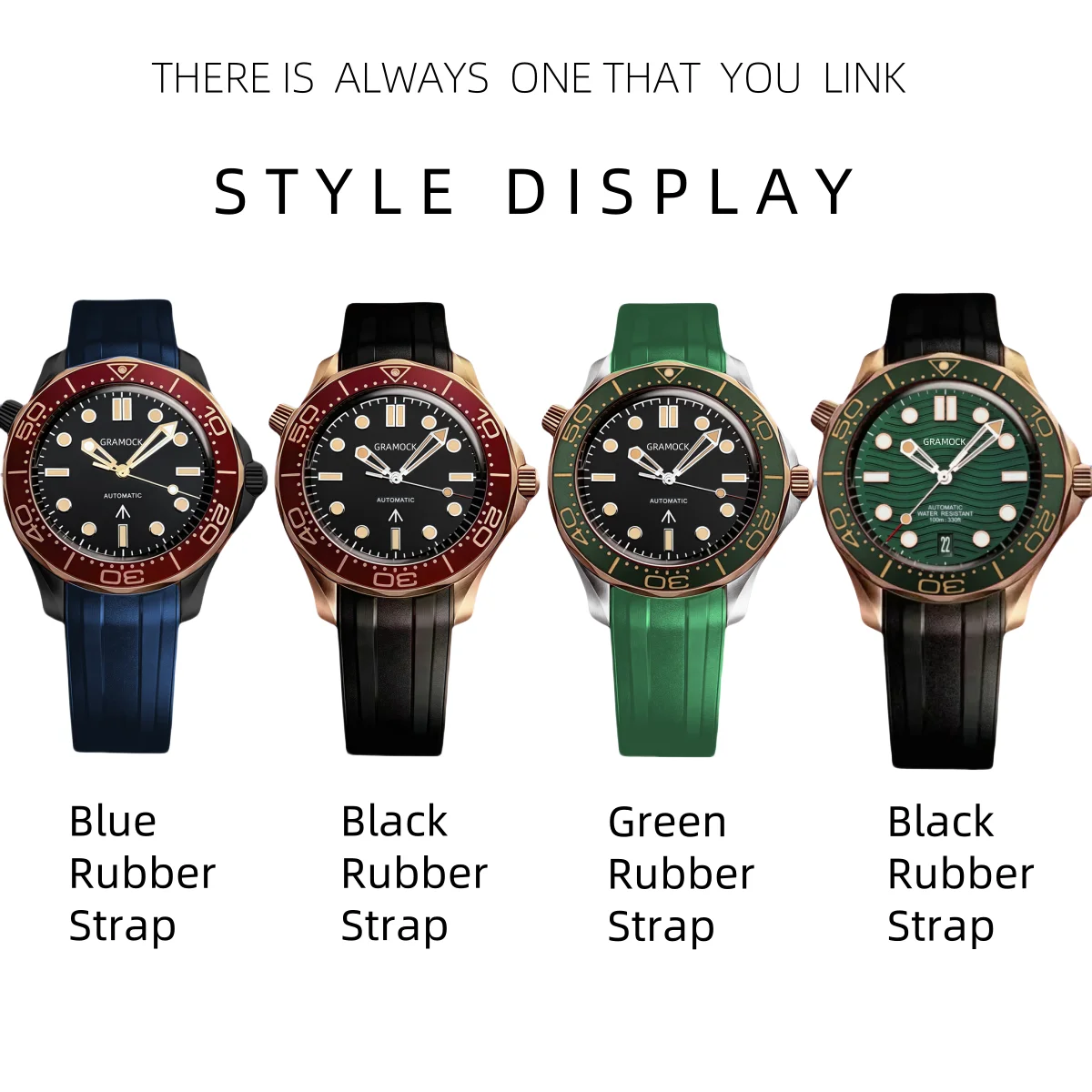 

Gramock Men's Luxury 41mm Vintage Bronze Rose Gold NH35 Mechanical 007 NTTD 10Bar Dive WristWatch Retro Green Bezel Rubber Strap
