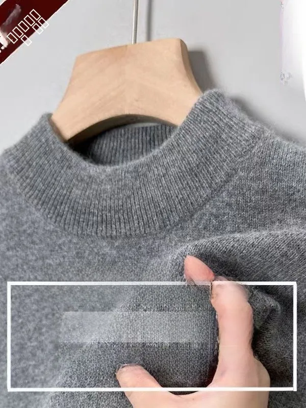 

Australian Wool Men's Knitted Sweater Thiened f High Collar Warm Pure Color Base Layer Winter Faion Busin Casual Lo...