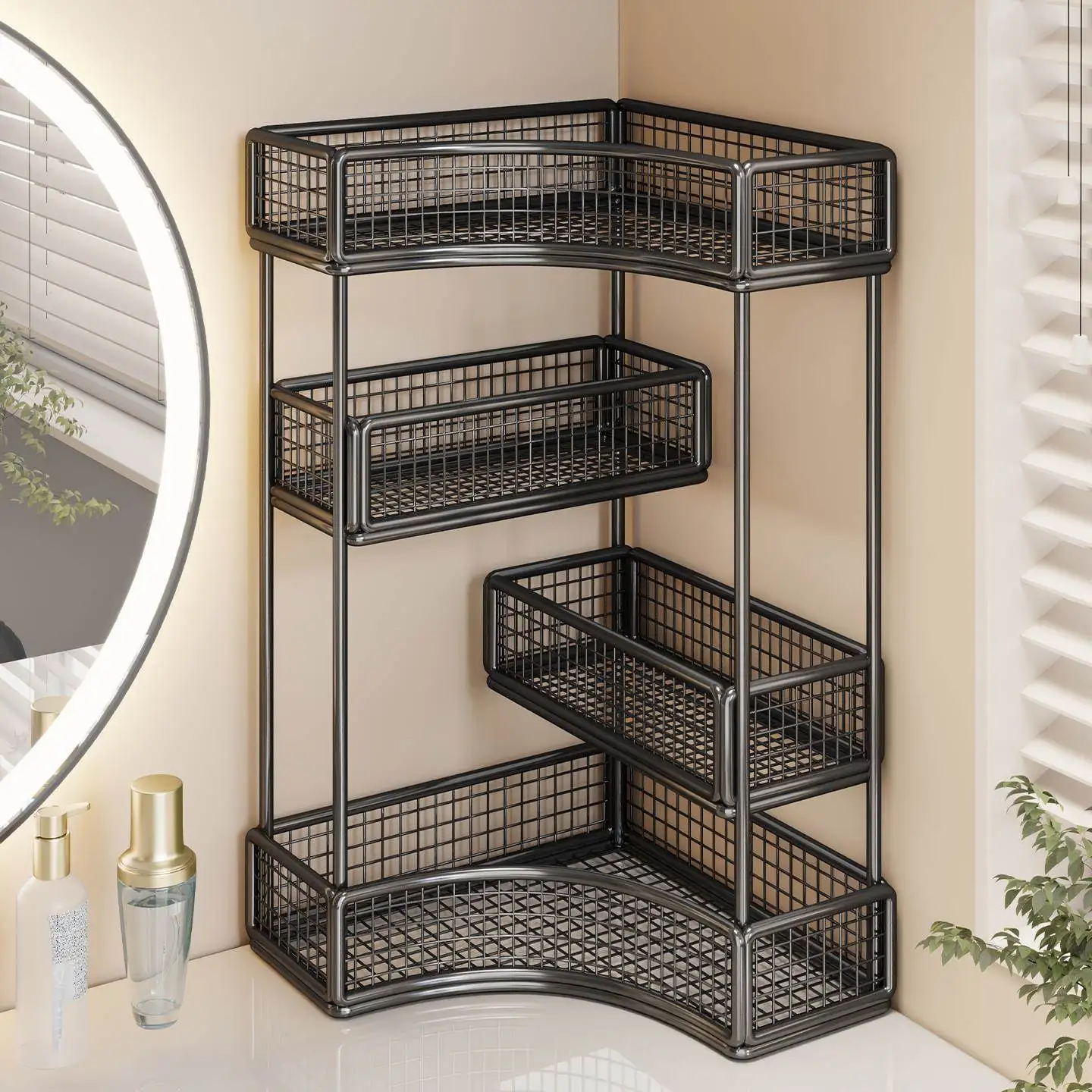 

Multi-Layer Cosmetic Storage Rack Bedroom Vanity Desk Washstand Desktop Skincare Product Organizer Wood Made Home Organization