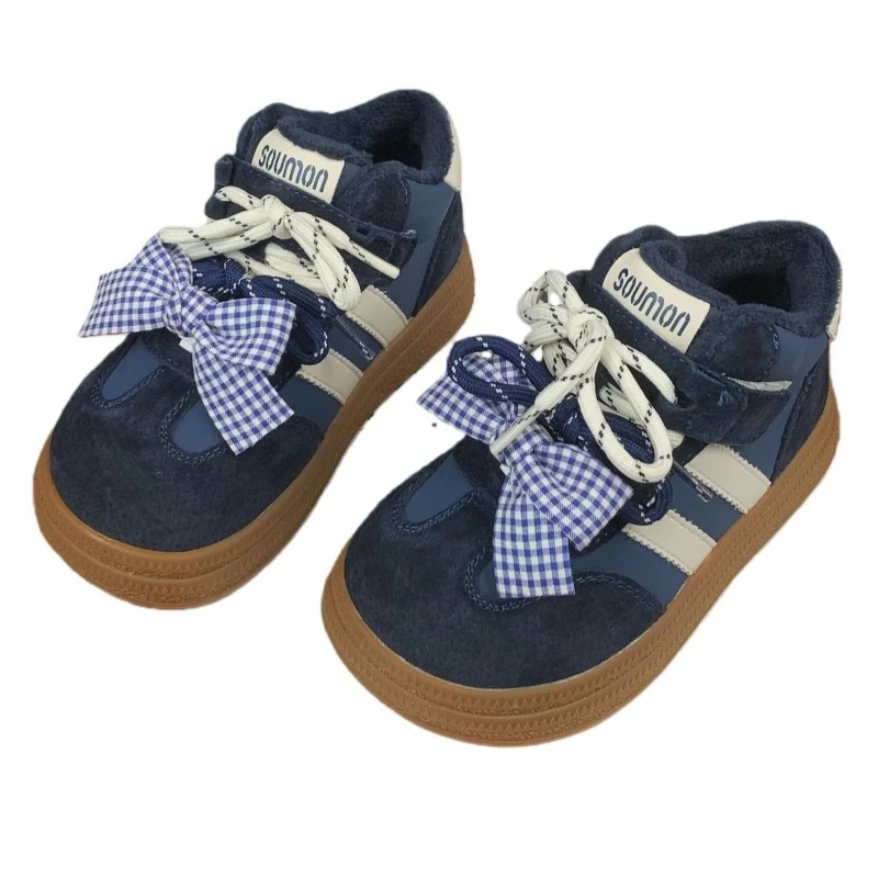 

Winter Children's Girls Mid-top Bow-knot Fleece Skateboard Shoes Kids Toddler Princesses Fashionable Versatile Casual Sneakers