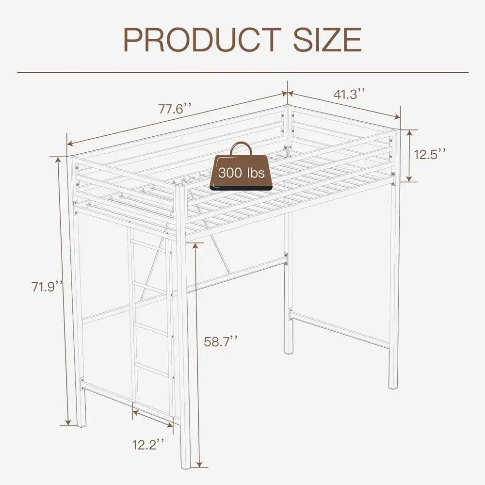 ikalido Metal Lot Bed Twin Size with Saety Guardrail & Ladder,Cream White | No Box Spring Needed Space Saving Bedroom urniture