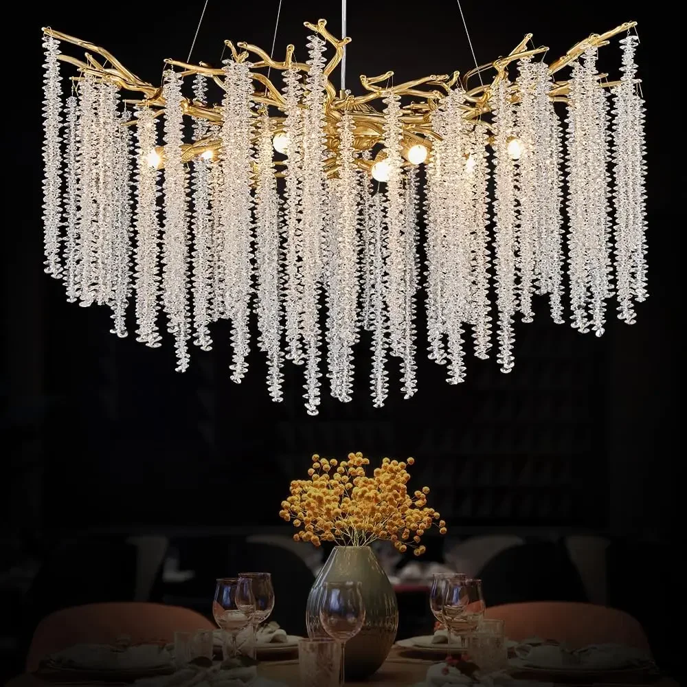 

Modern Luxury Round Crystal Chandelier Dining Table Bedroom Branch Led Lights Hanging Pendant Chandelier for Kitchen Living Room