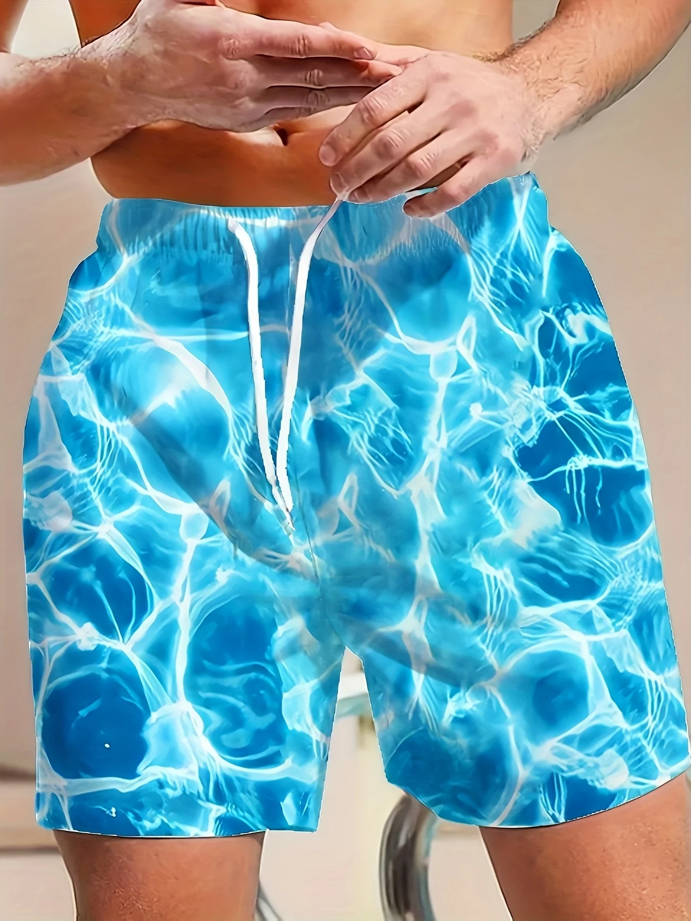 2026 Hot Selling Fashion New Cool 3D Printed Blue Sea Surface Texture Pattern Outdoor Hip Hop Street Wear Shorts Large