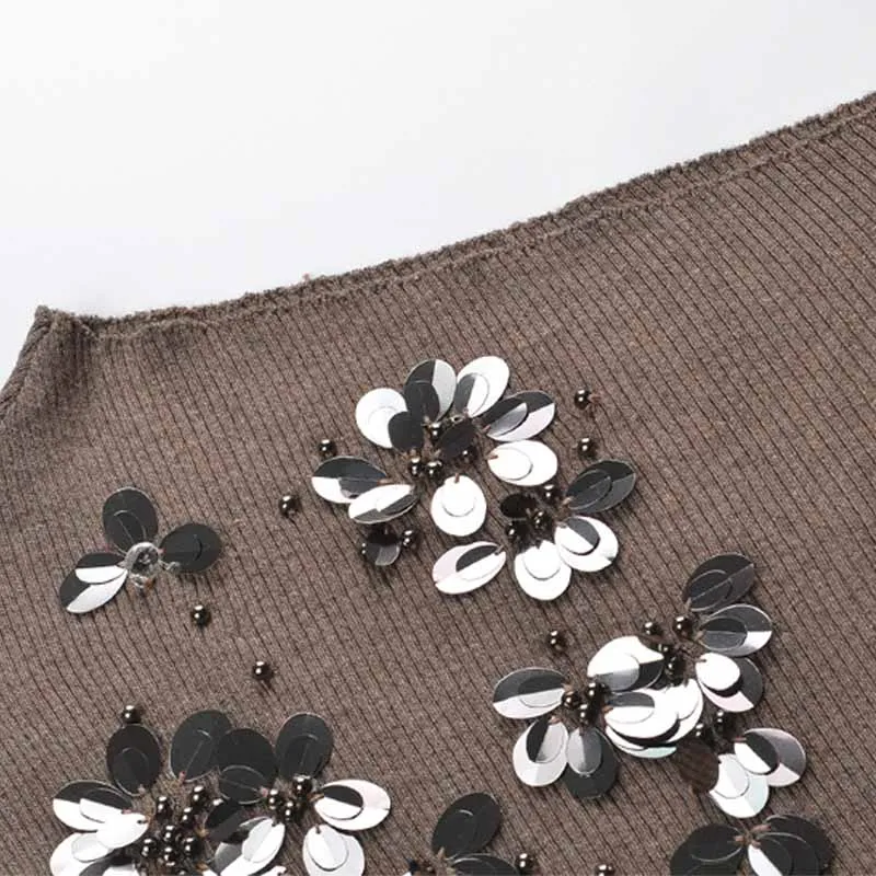 MCDV-suéter Sexy de punto con lentejuelas y hombros descubiertos para mujer, Jersey ajustado de manga larga con cuello inclinado elegante, Tops, prendas de punto suaves y cálidas