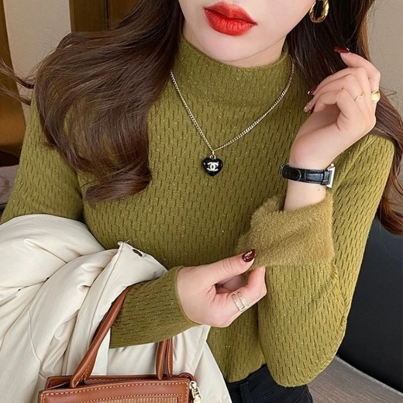 

Высококачественный цельный бархатный свитер для женщин, утолщенный бархатный универсальный зимний пуловер с высоким воротником и базовым слоем