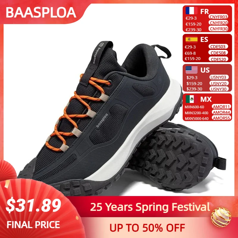 Baasploa-Chaussures de Randonnée pour Homme, Baskets d'Extérieur Imperméables, Confortables et Décontractées, Antidérapantes, Nouvelle Mode