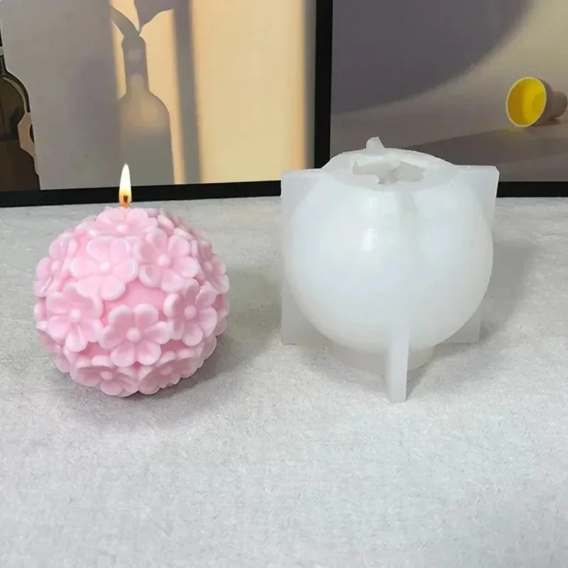 high quality diy 3d flower ball candle mold spherical hydrangea silicone mould for candle soap making valentine's day home decor