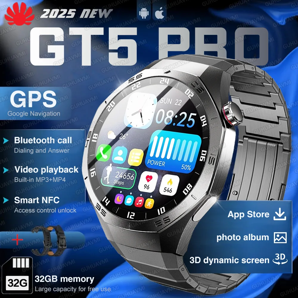 

2025 GT5 New 32GB memory Watch GT5pro Smart Watch GPS Navigation MP3/MP4 Player APP Download ChatGPT NFC Sport trackr Smartwatch