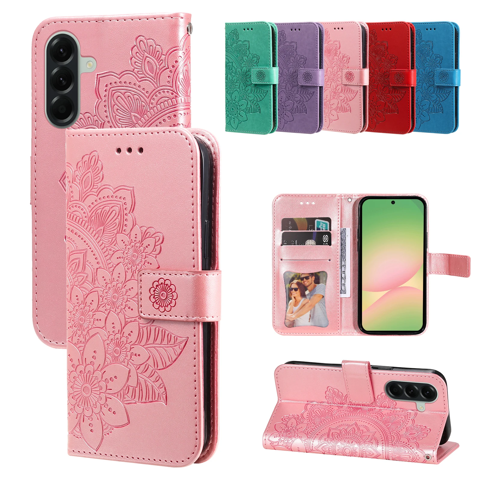 3D Flower Magnetic Leather Wallet Case for Samsung Galaxy A57 A37 A07 A06 A05S A15 A16 A17 A23 A24 A25 A26 A35 A55 Phone Cover