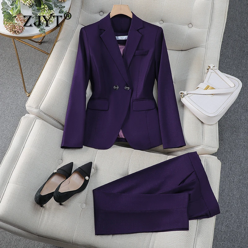 

ZJYT Office Lady Blazer Trousers Sets Women's Suit Pants Sets Elegant Conjuntos Para Mujeres 2 Piezas Work Outfit Autumn Fashion