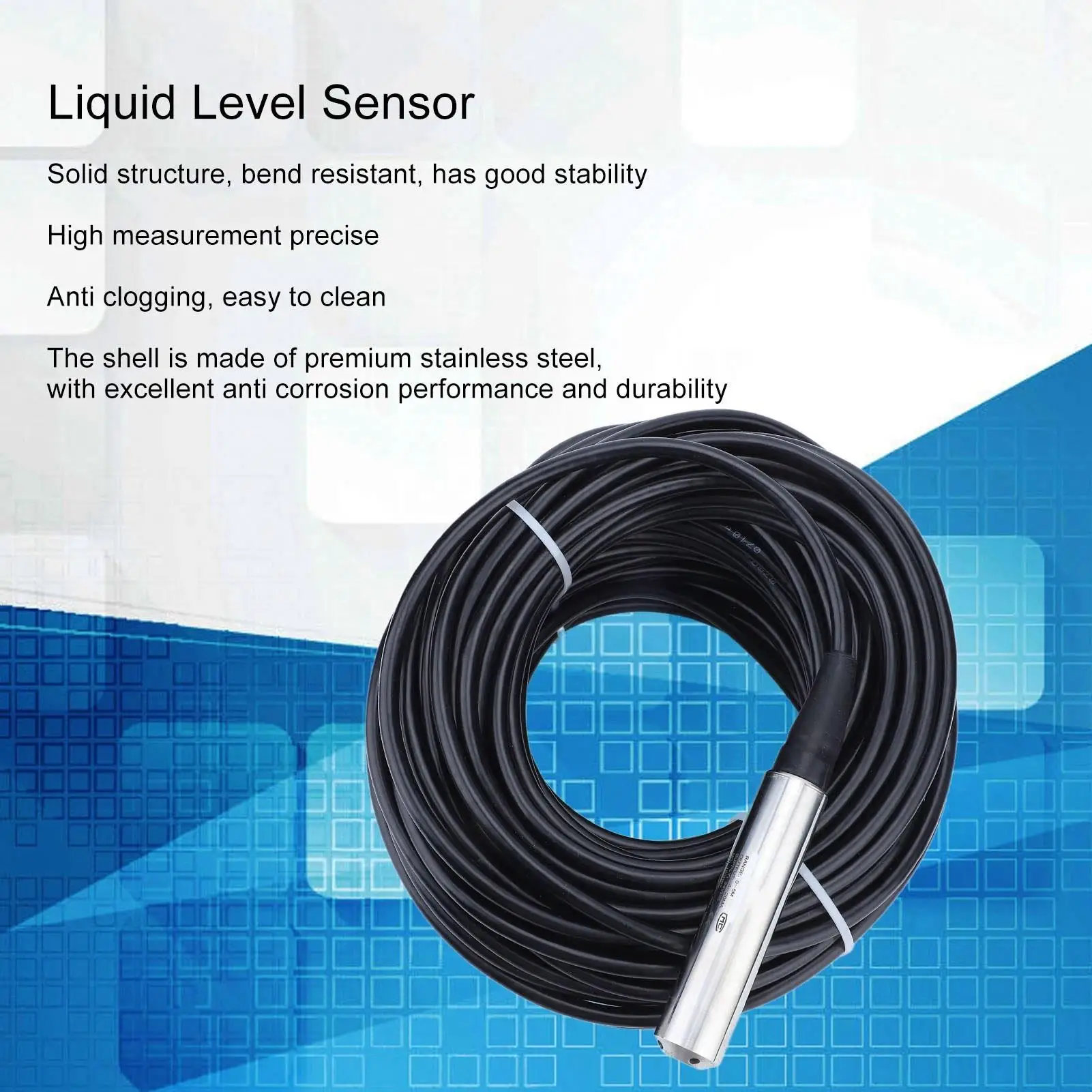 High Precision 4-20mA Stainless Steel Liquid Level Sensor with 33m Waterproof Cable for Reservoirs