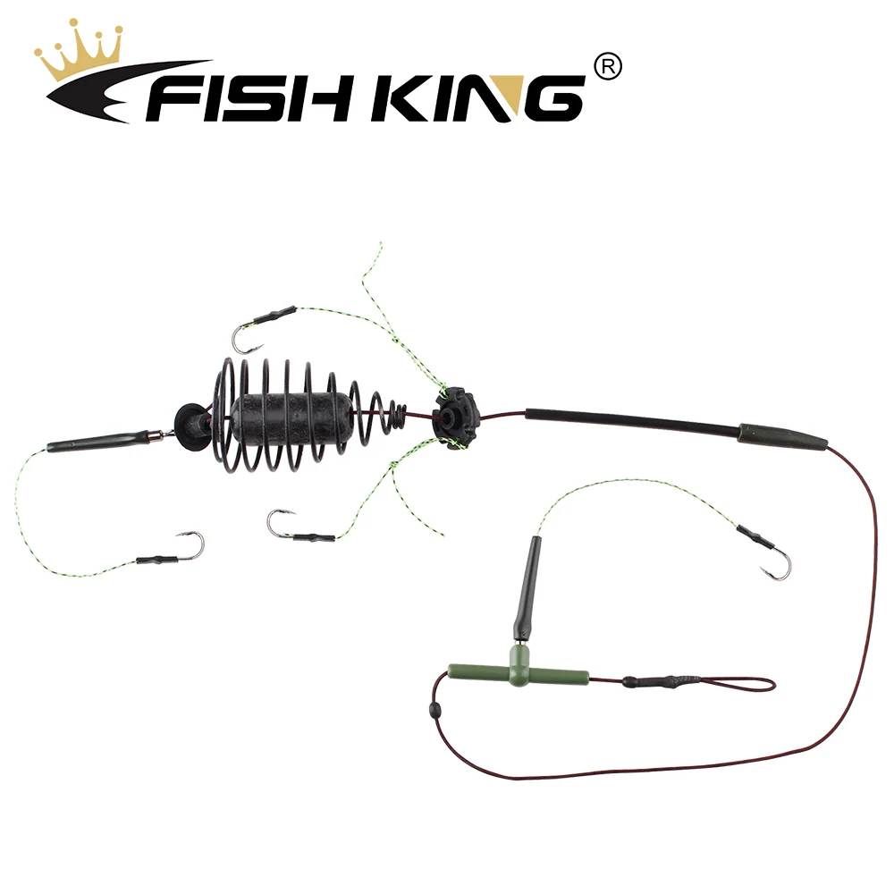 FISH KING 30-80g High Carbon Steel Barbed Hook Metal Feeder Carp Fishing Bait Cage Line Group Sinking Artificial Lure