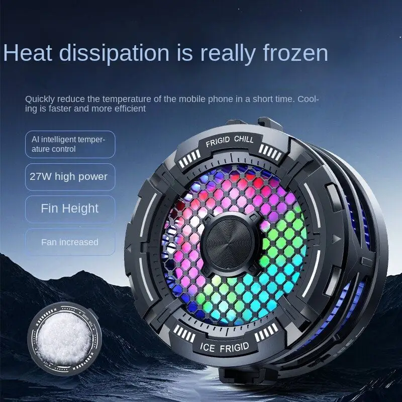 2026 27W AI Smart Temperature Control TEC Semiconductor Phone Cooler Magnetic/Clip-on 3-Speed Adjustable RGB Radiator for Gaming