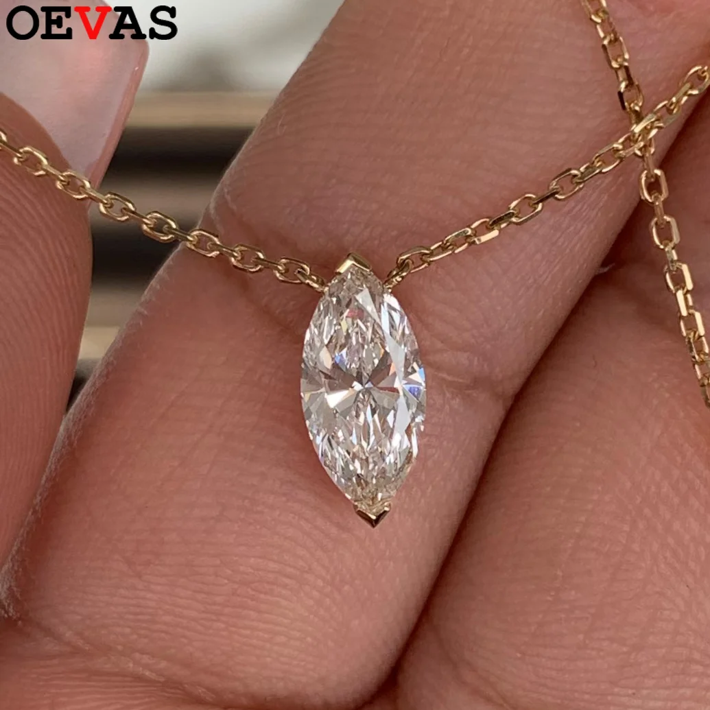 

OEVAS 1CT 5*10 мм ожерелье с подвеской из муассанита огранки маркизы для женщин, стерлинговое серебро S925, сверкающие вечерние ювелирные украшения