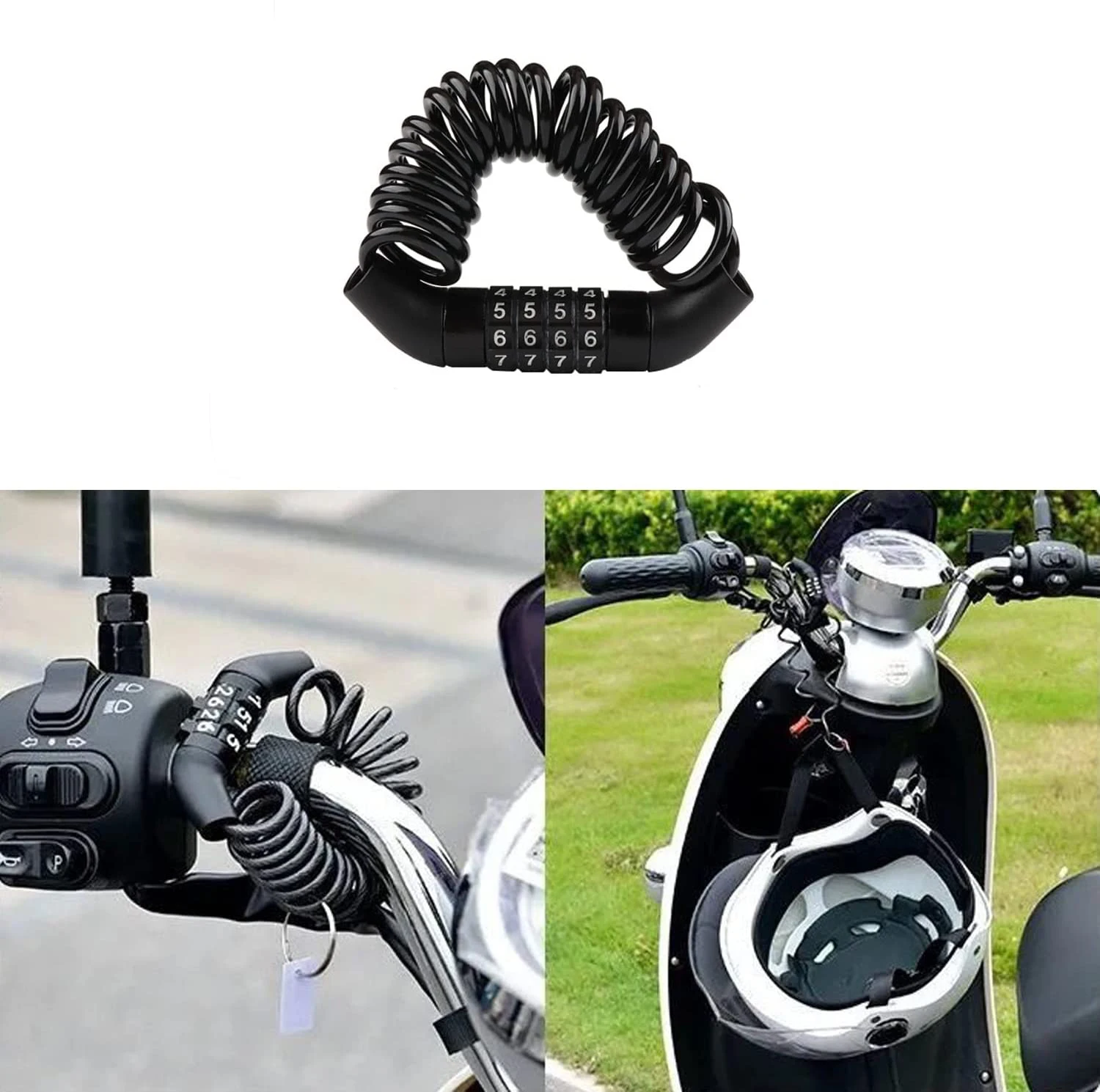 Motorcycle Bicycle Anti-Theft Chain 4-Digit Password Combination Helmet Lock Safety Portable Cable Lock Durable Wire Rope