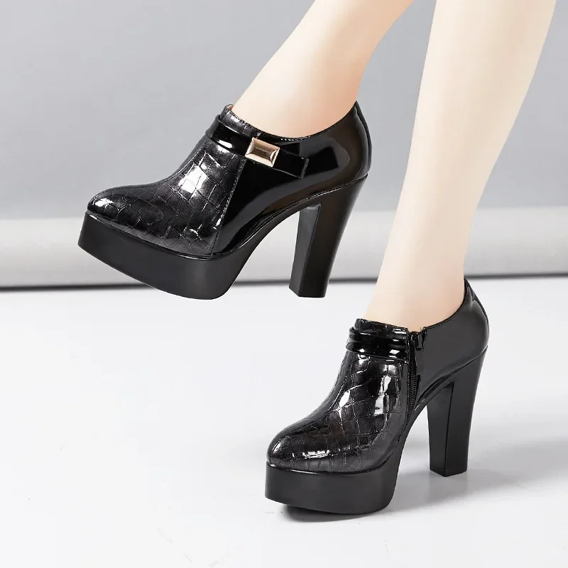 10cm Small Size 32-43 Block Heel Deep Mouth Platform Pumps Women Shoes 2024 Fall High Heels Shoes Ladies Office Model Dress