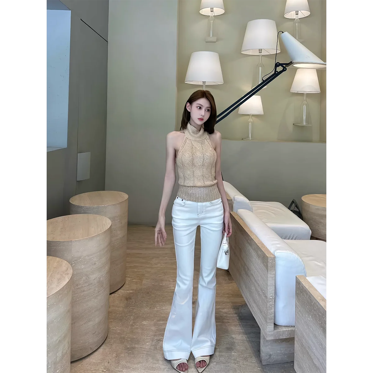 

Джинсы в американском стиле с высокой талией, облегающие, с вышивкой на карманах, слегка расклешенные, повседневные, для женщин, с высокой эластичностью, на все сезоны