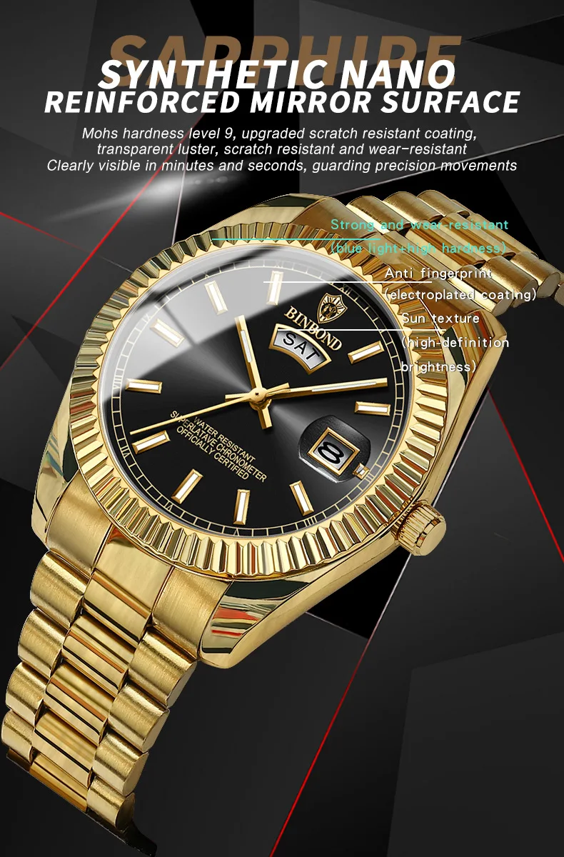 BINBOND Luxury Sport Wrist Watch For Man Waterproof Luminous Date Men Watch Quartz Stainless Steel Men's Watches Male Reloj