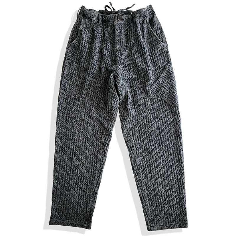 Men's Grey Tapered Pants Sashiko Japanses Style Casual Trousers