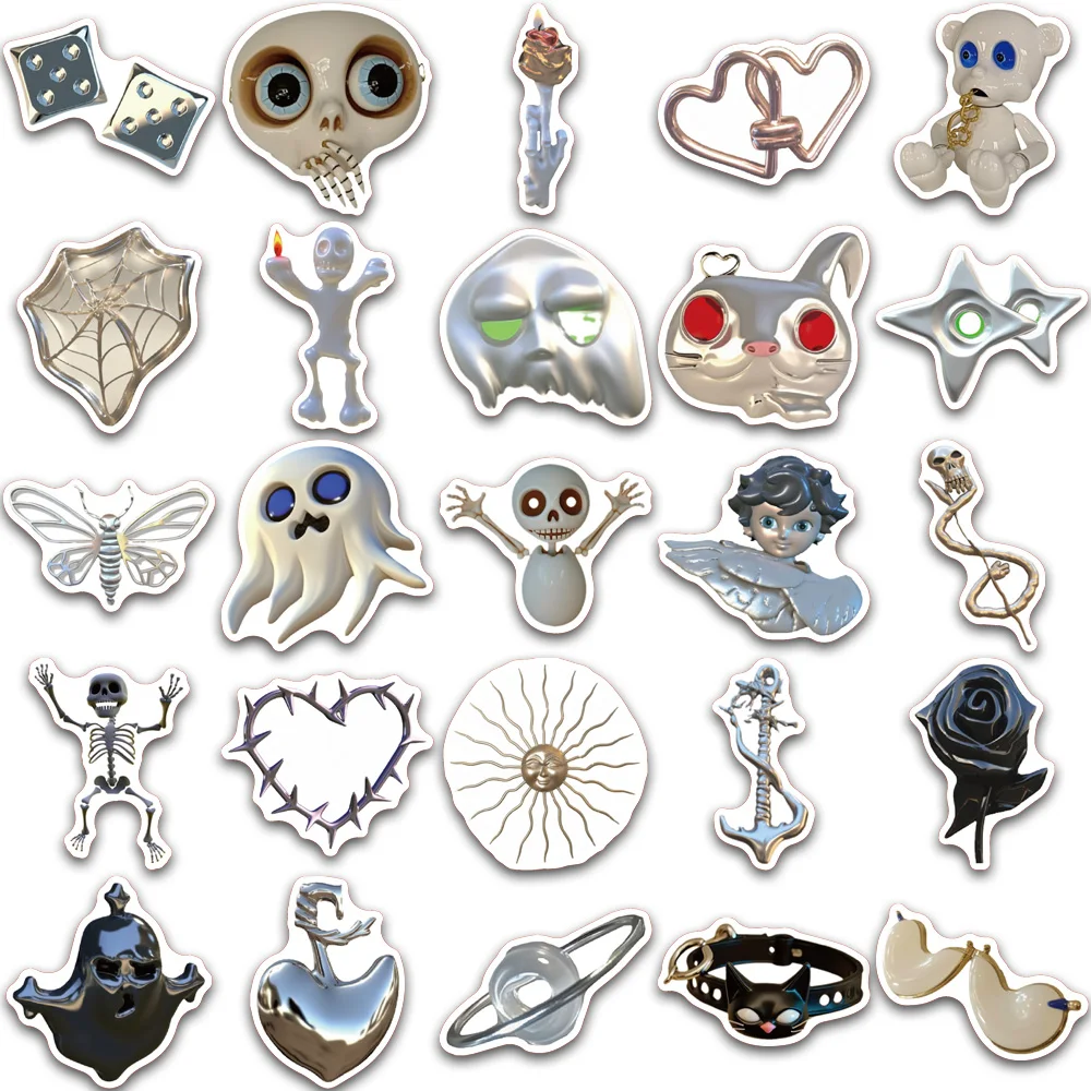 50PCS Spirit Silver Stickers Cool Decor Vintage For DIY Kids Notebook Luggage Motorcycle Skate Laptop Refrigerator Decal Toys