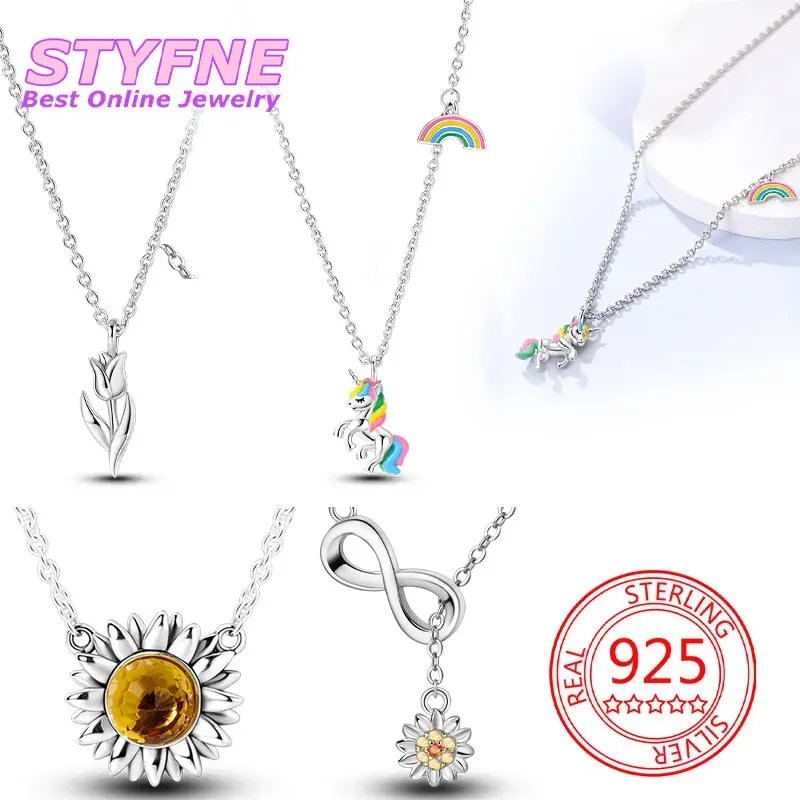 925 Sterling Silver Sunshine Rainbow Pony Necklace Women Jewellery Anniversary  2024 New Fashion Fine Love Gift