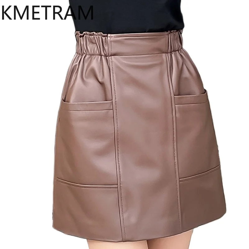 

KMETRAM Genuine Leather Skirts for Woman Elegant Natural Sheepskin Skirts Womens Clothing Autumn Skirt Elastic Waist Jupe Femme