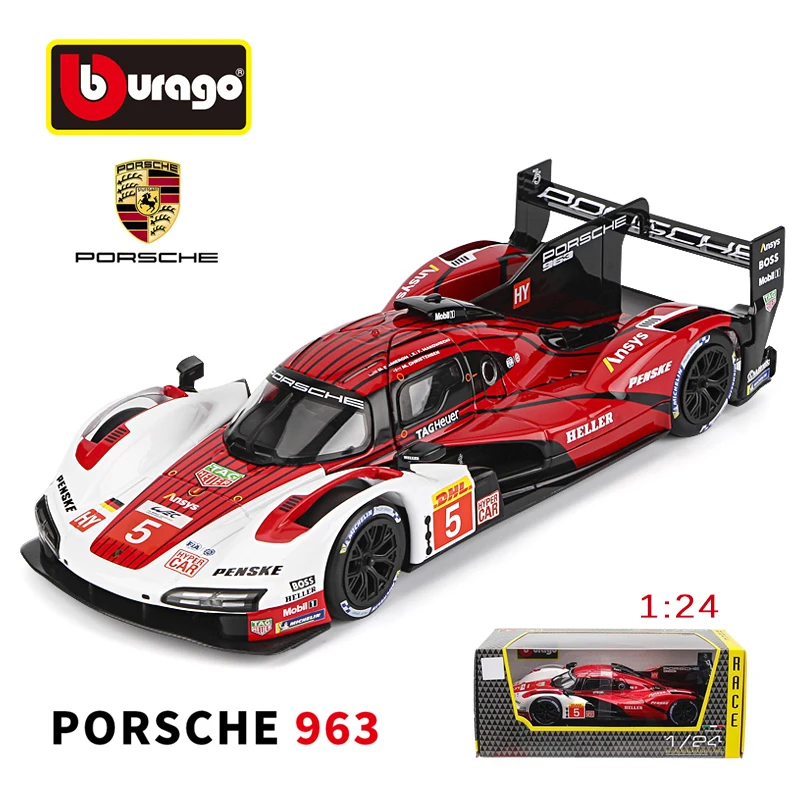 Bburago 1:24 Porsche 963 #5 Racing Champion Car 24H Le-Mans Luxury Alloy Sports Car Diecast Model Collection Adult Gift ﻿