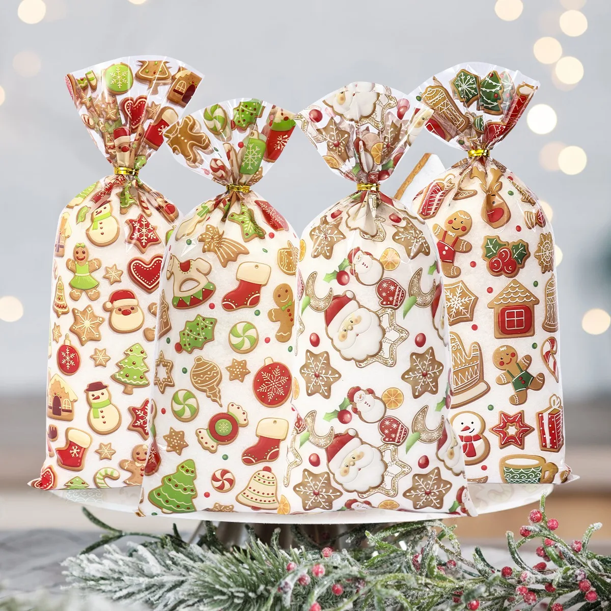 25/50/100 Stück Frohe Weihnachten Geschenktüte Lebkuchenmann Weihnachtsgeschenke Muster Partybevorzugungstaschen 2025, Navidad Weihnachtsdekoration – Detail 6
