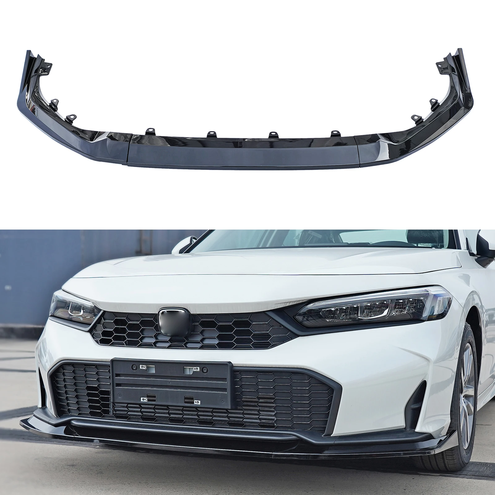 Front Bumper Spoiler Lip For Honda Civic 11.5th Gen Facelift 2025-2026 Gloss Black Lower Splitter Blade Guard Plate Protector