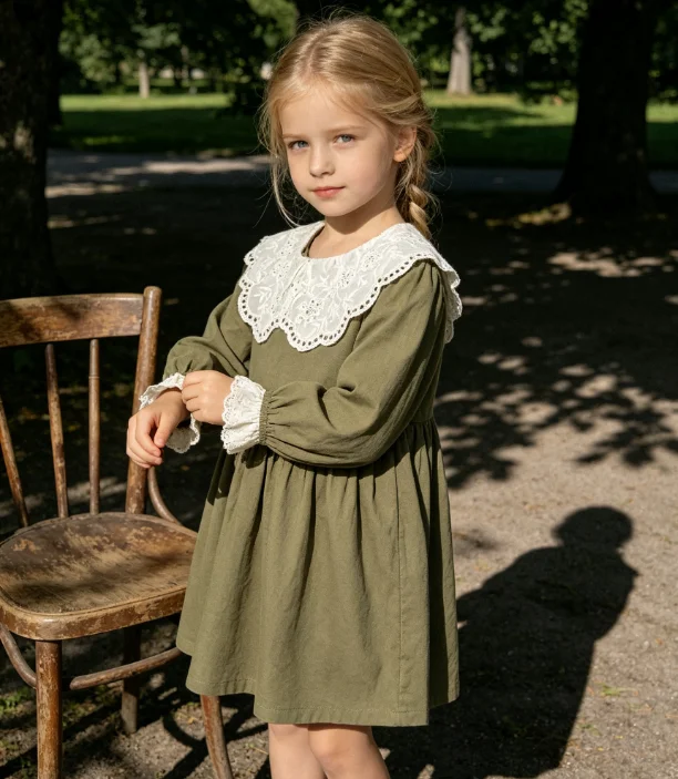Girls Dress 2026 Spring and Autumn New Children's Clothing Girl Baby Temperament Nordic Style Lace Collar Princess Dress