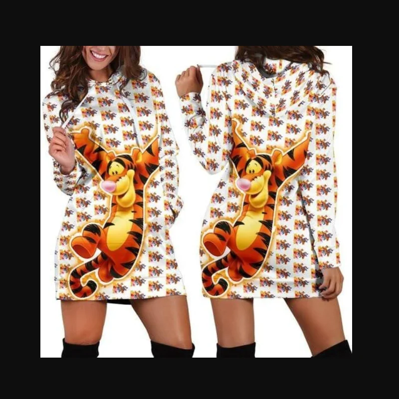 Tigger Winnie The Pooh 3d Hoodie Dress Sweater Dress Sweatshirt Dress disney tigger hoodie dress