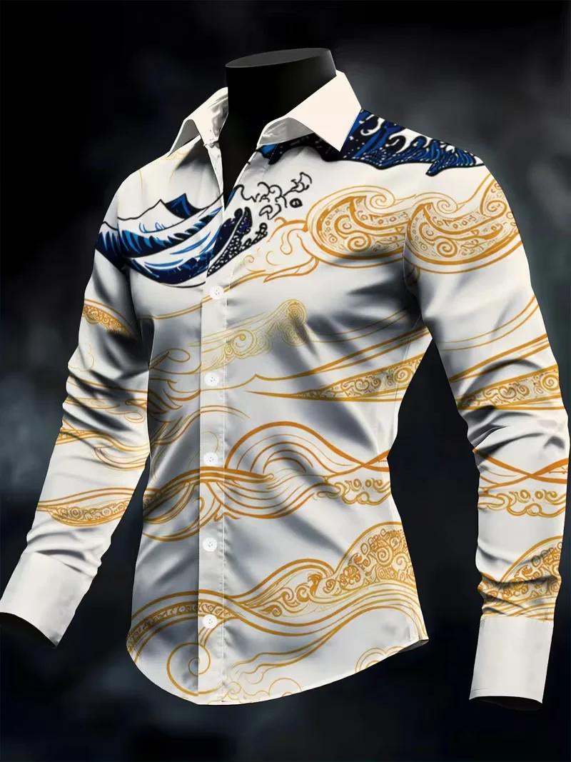 New Wine Red Shiny Surface Thorny Cross Skull Print Long Sleeved Shirt Baroque Retro Personality men's Shirt