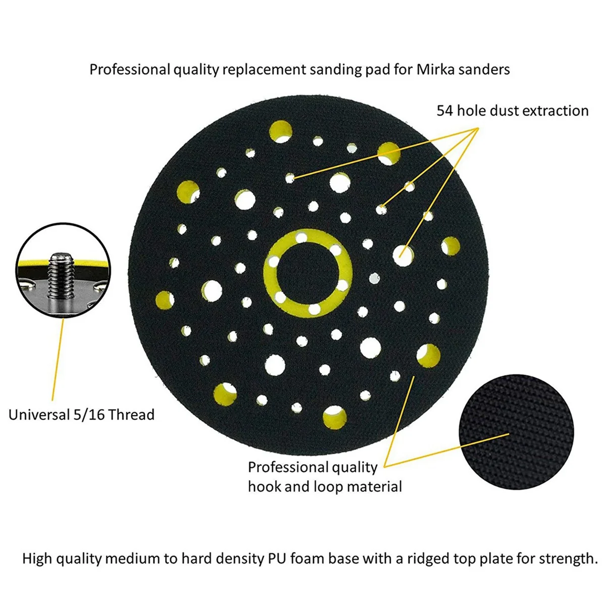 150mm 5/16 Thread 52 Hole Medium Density Ran  Orbital Sander Hook & Loop Backing Pad Compatible with Mirka CEROS DEROS