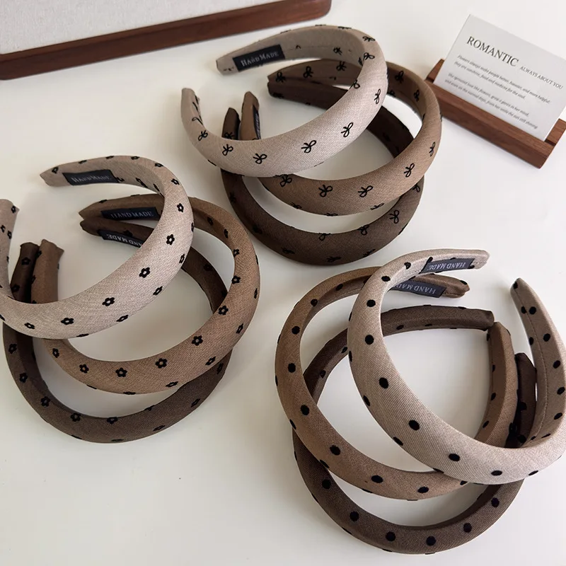 Retro Coffee Color Headbands Polka Dot Bow Flowers Hair Band Womans Temperament Hair Hoop Lady Autumn Winter Fashion Accessories