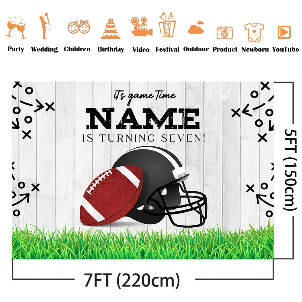 كرة القدم تحت عنوان حفلة عيد ميلاد خلفية ، لمس ، وقت اللعبة الرياضية ، تخصيص الاسم والعمر ، زخرفة خلفية الصورة ديي