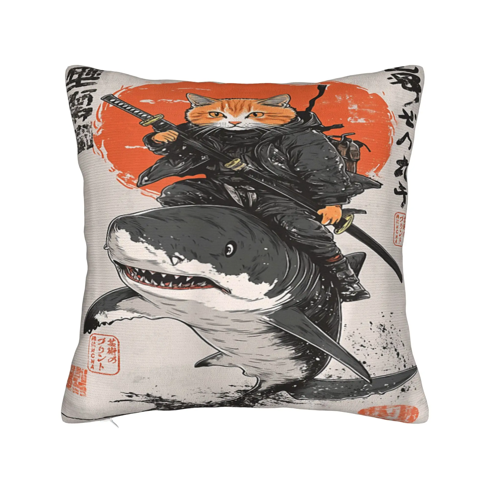 Pillow Case Ukiyo-e Art Japanese Cat Riding Comfy  Pillow Cover For Couch Sofa Bedroom Kawaii Pillowcases