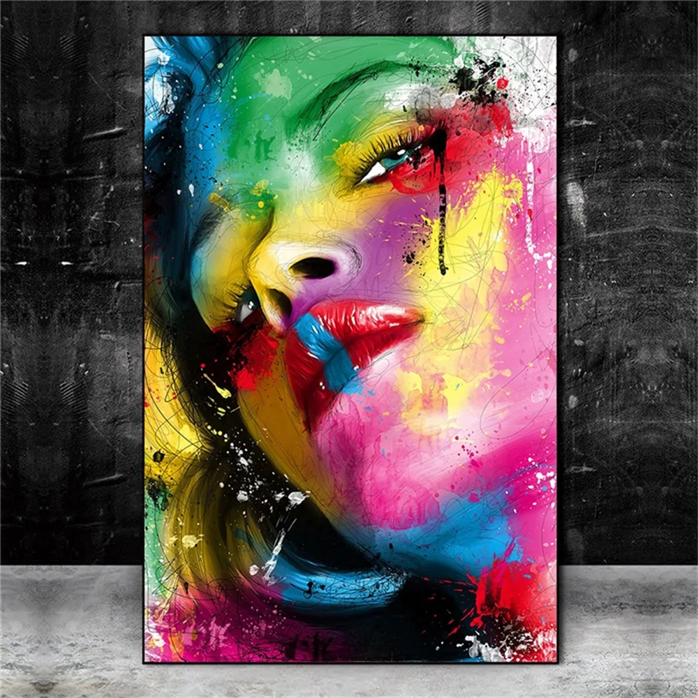 

Abstract Sexy Lips Graffiti Art Canvas Paintings Colorful Girl Face Posters And Prints Wall Art Pictures Living Room Home Decor