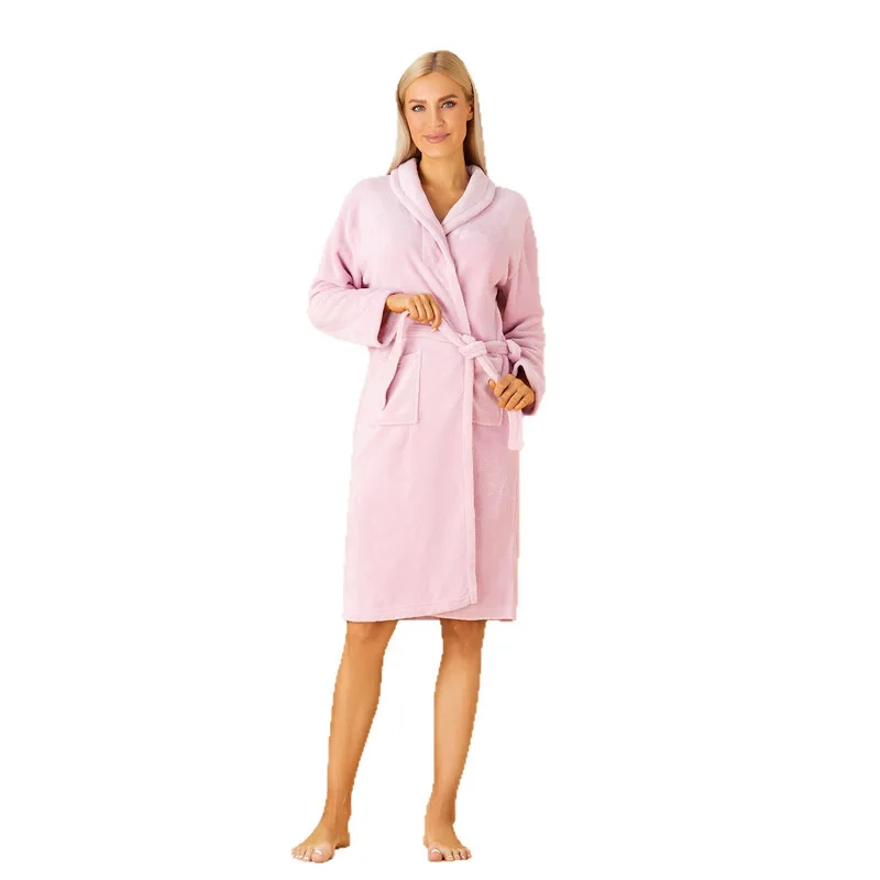 سميكة المرجان الصوف طويلة الأكمام التعادل الجبهة الدافئة ملابس خاصة رداء الوردي المرأة المنزل المتسكعون لخريف/شتاء