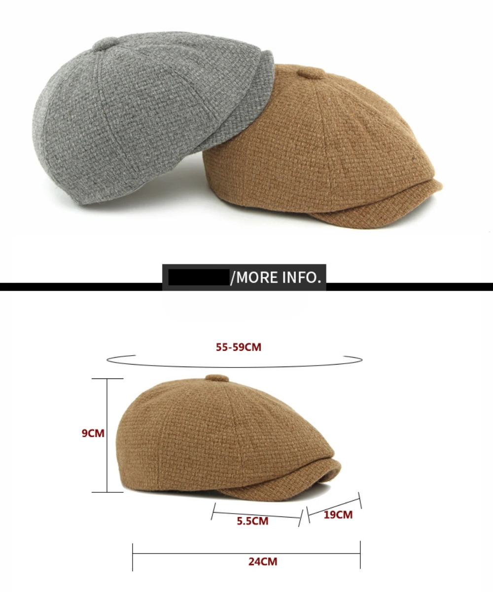 HT4888 Berets Herbst Winter Wolle Mischung Hüte für Männer Frauen Künstler Maler Baskenmütze Hut Männlich Weiblich Flache Kappe Ivy Achteckige Baskenmütze Kappen – Detail 3