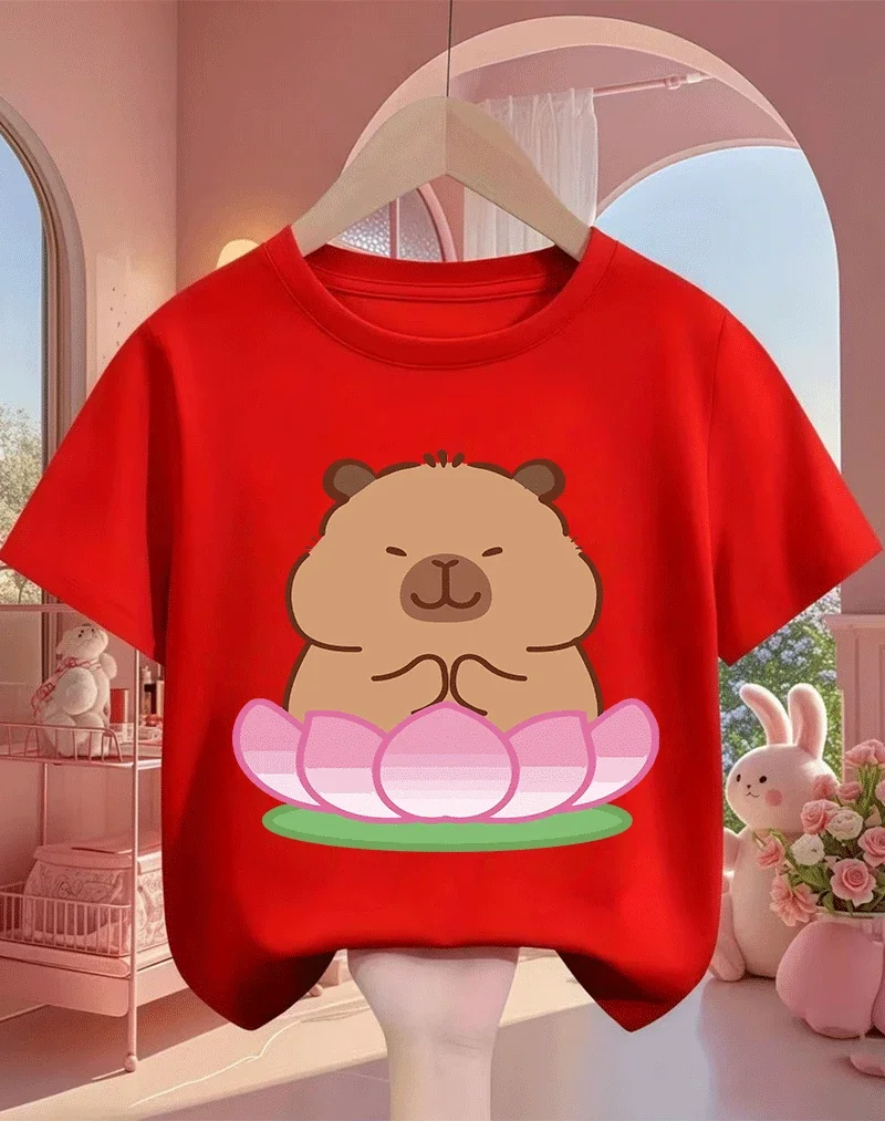 

2D Cute Capybara Cartoon Design 2026 Summer Short Sleeve Casual Hot Sale Tees