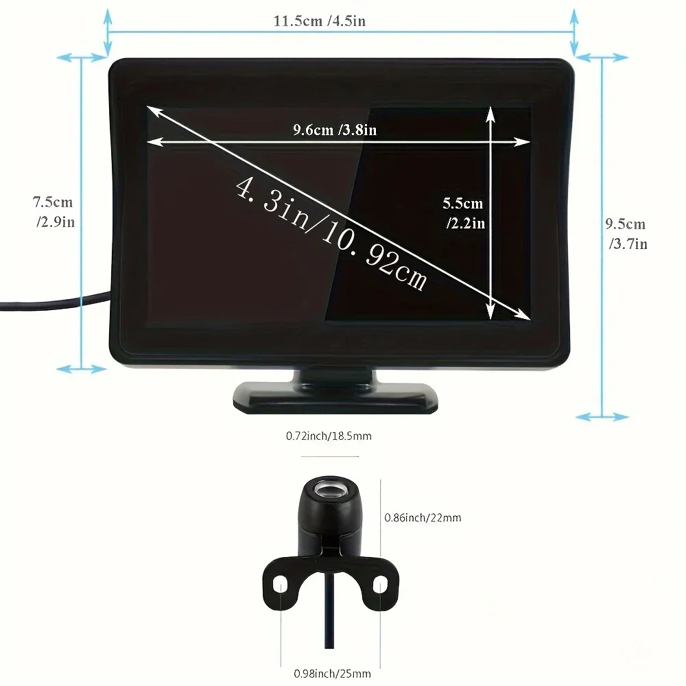 Backup Camera 4.3 Inch  Monitor Kit Car Universal Wired Night Vision Parking System Colored LCD Display R for Pickups, SUV