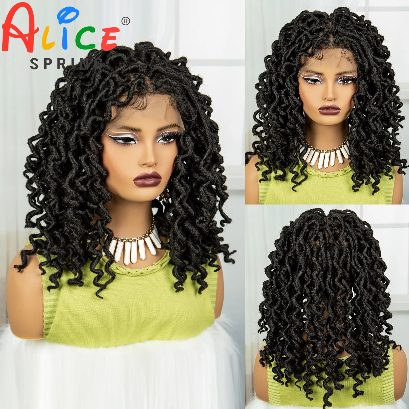 18inch Full Lace Dreadlocks Braided Wigs Transparent Lace Frontal Faux Locs Crochet Braids Wig with Baby Hair For Black Women