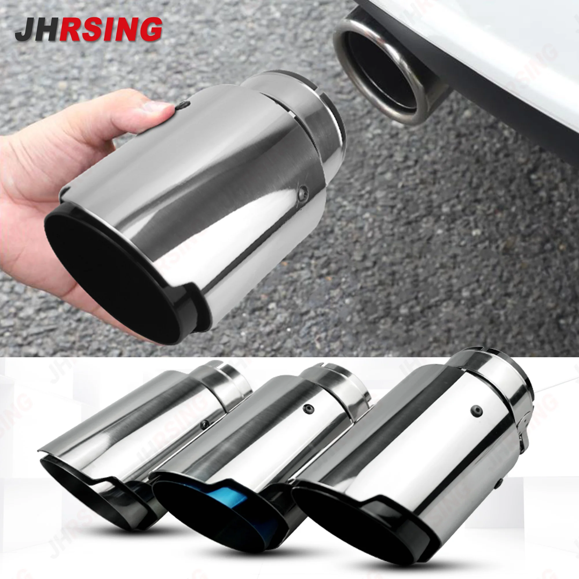 

1 шт., универсальный наконечник выхлопной системы, автомобильные аксессуары из нержавеющей стали, глушитель, автозапчасти, модификация деталей трубы, серебристый/черный/синий