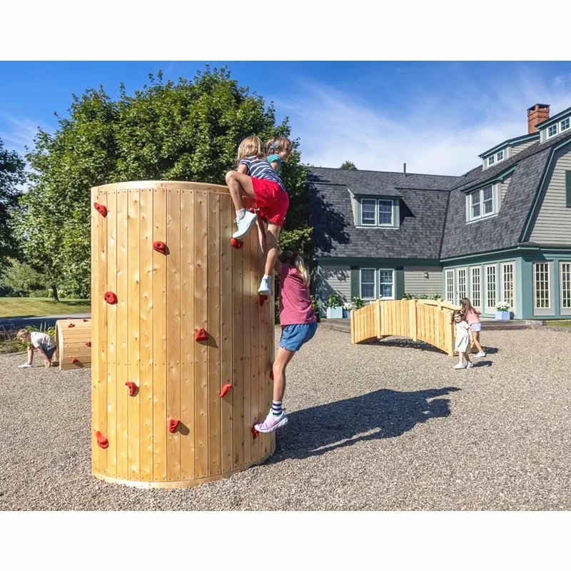 Outdoor Wooden Climbing Wall, Kids Adventure Playground Equipment, 6 in 1 Play Set, Safe and Durable