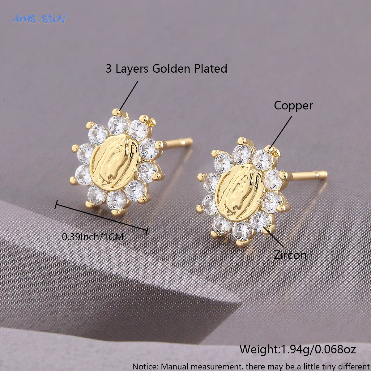 SUNSLL Lujan Virgin Mary Cubic Zircon Stud Earrings Dla kobiet Dziewczyny Guadalupe Pozłacana moda Biżuteria religijna Prezent