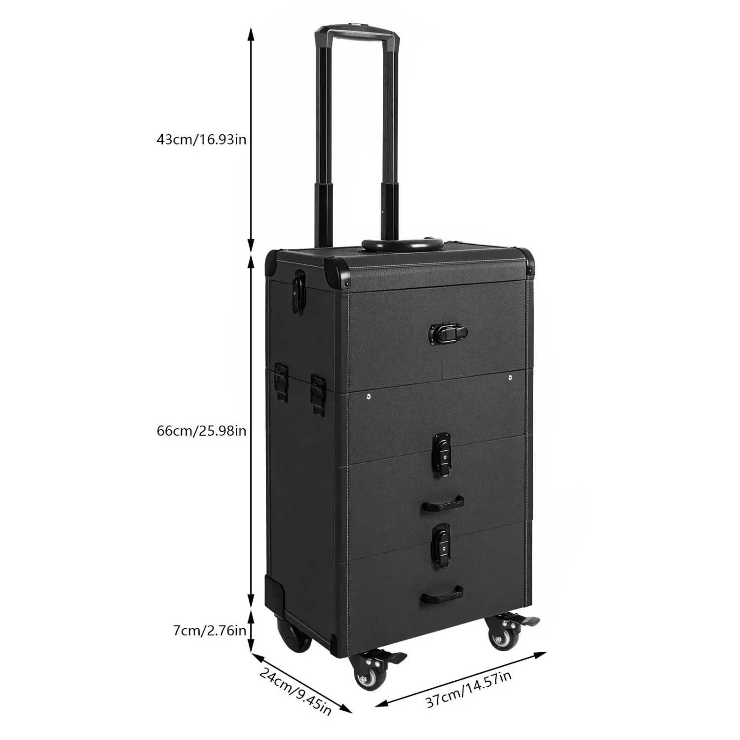 Large Rolling Makeup Case w/Mirror for Professionals,14.57 * 9.45 * 25.98in Lockable Rolling Makeup Train Case,4 Trays&2 Drawers