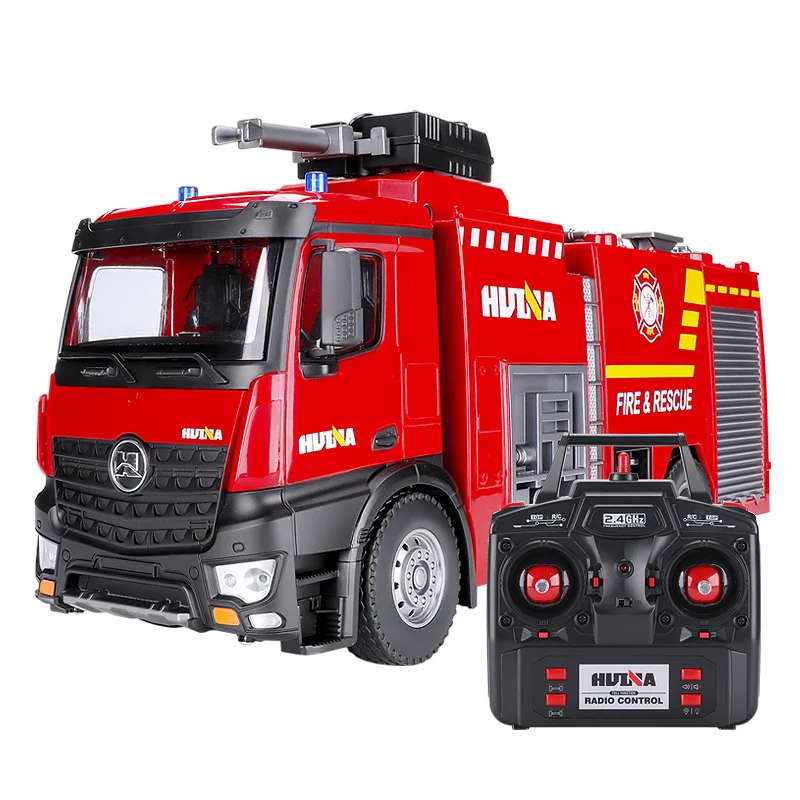 Neue 1:14 HUINA 1561 RC Auto 22-Kanal-Wassersprühleiter LKW Feuerwehrauto Wassertank mit großer Kapazität 300 ml anhebbare Simulation